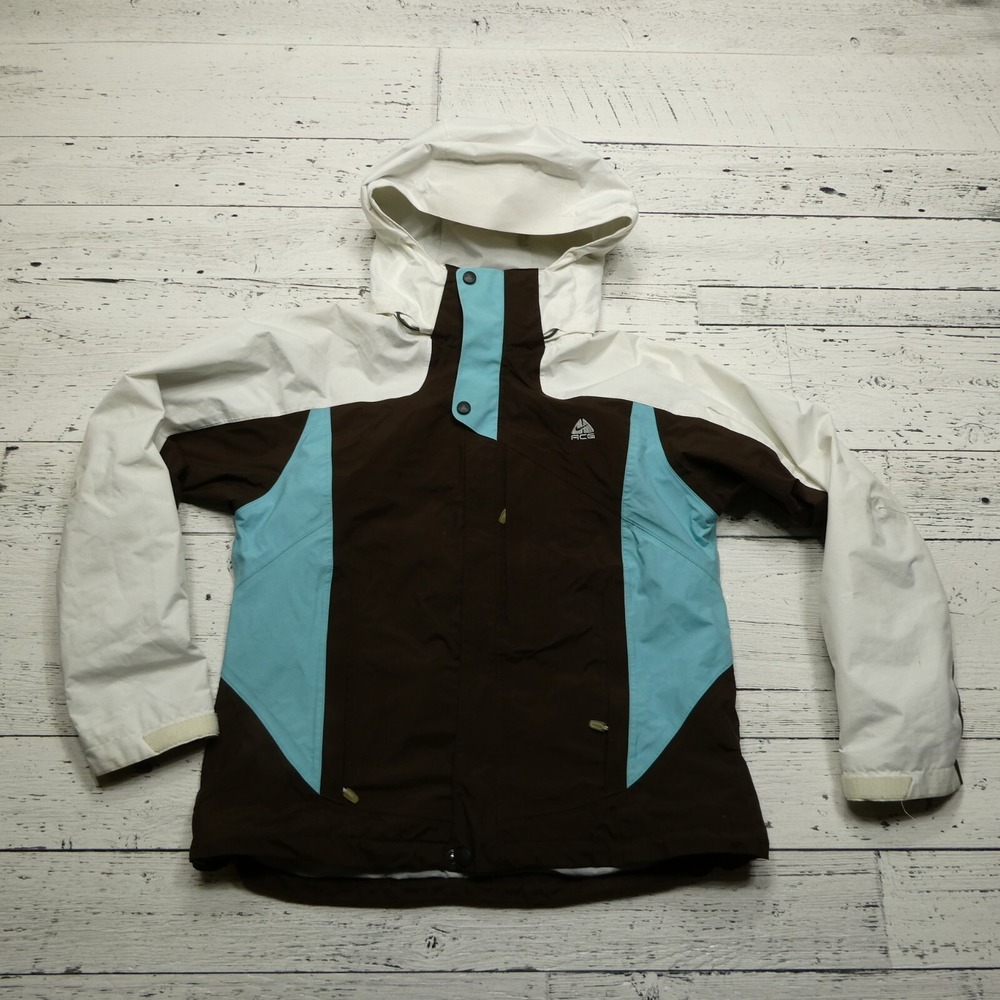 Nike ACG Jacket Womens Small (4-6) Blue Brown Windbreaker Shell Zip Pockets